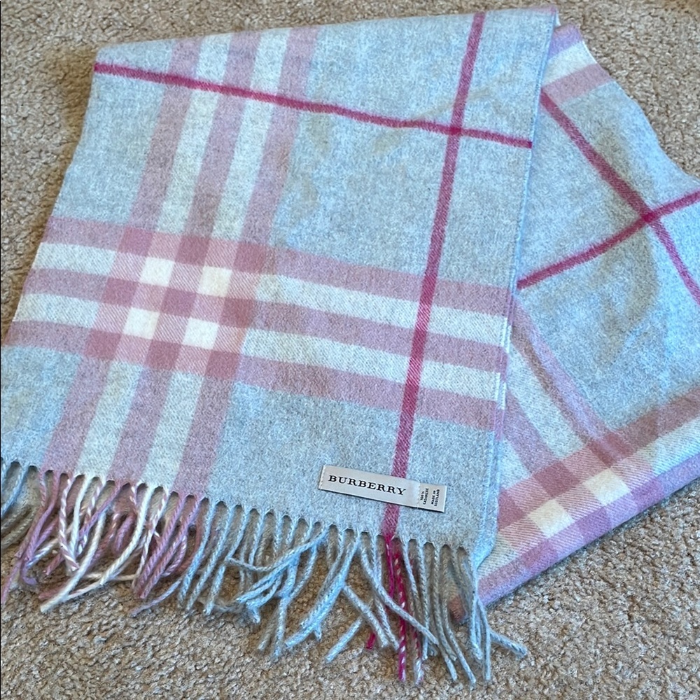 Burberry Pink and Gray Plaid Scarf